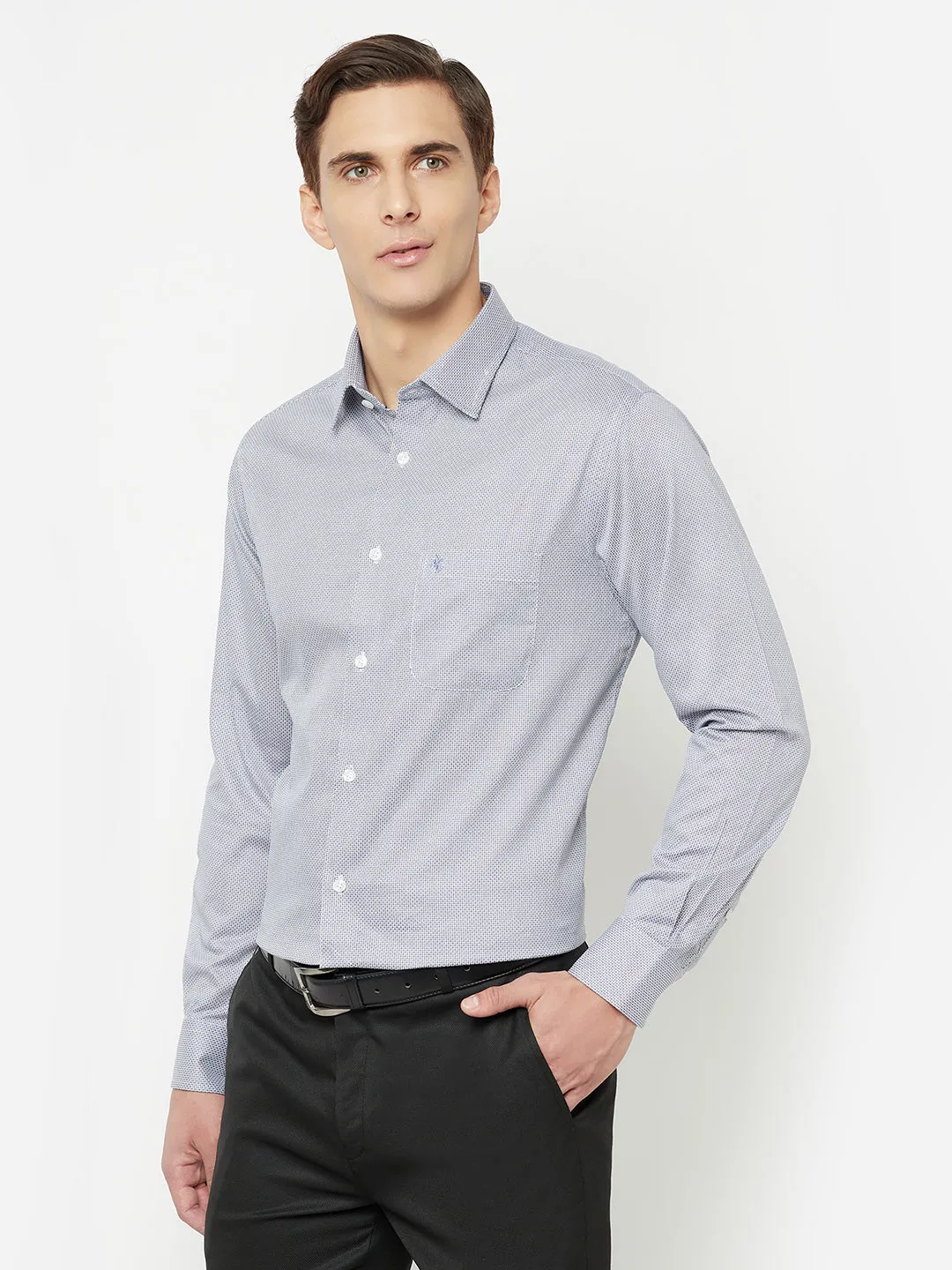 Men's Grey Formal Dot Print Full Sleeve Shirt