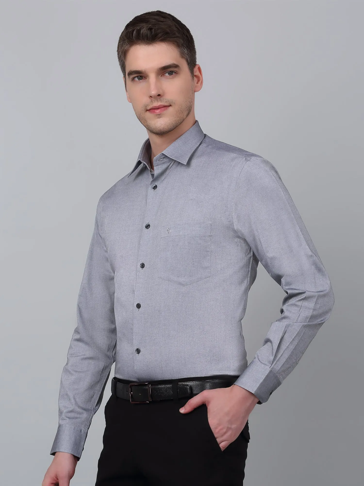 Men's Grey  Formal Plain Full Sleeve Shirt