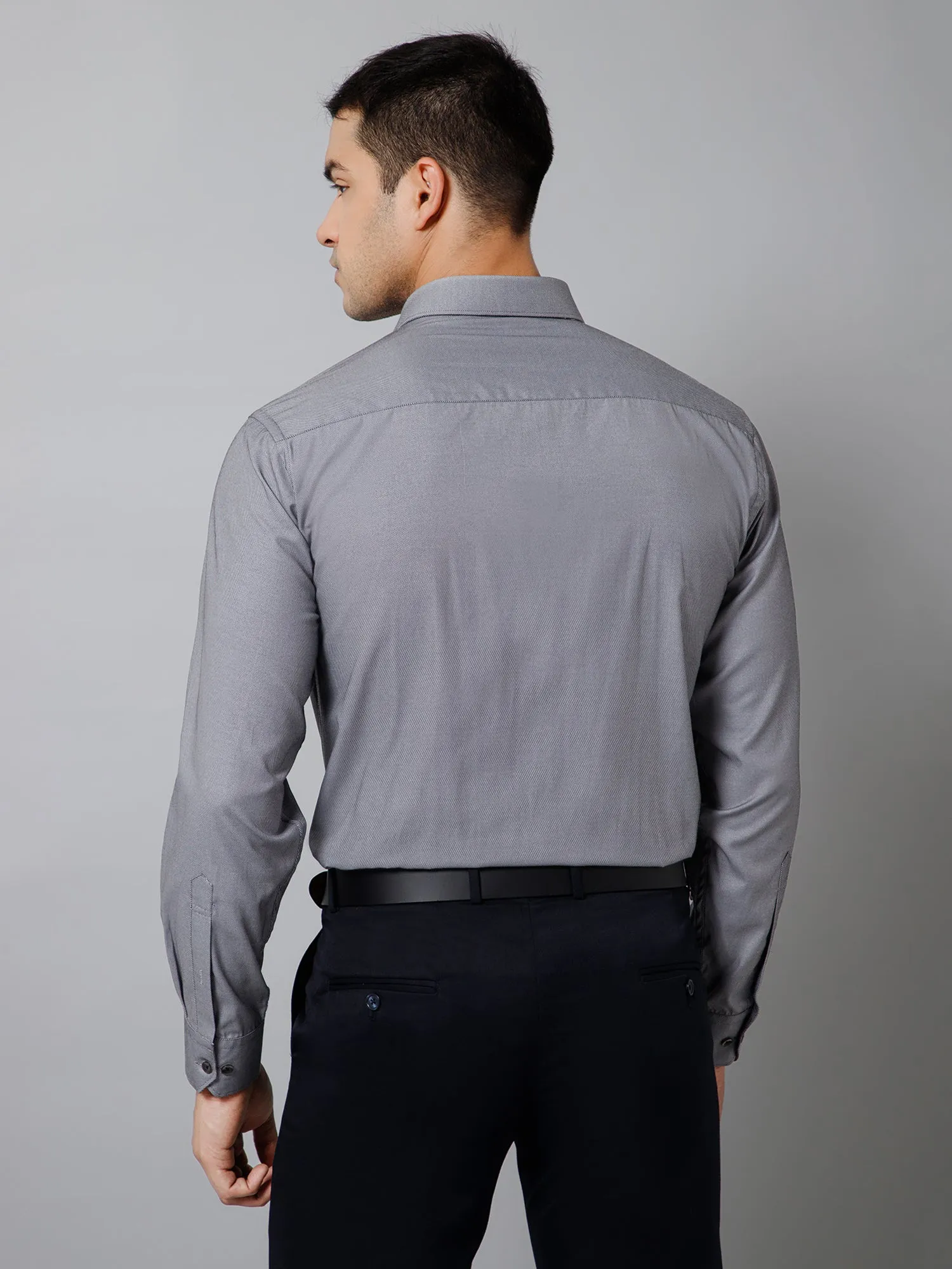 Men's Grey  Formal Self Textured Full Sleeve Shirt