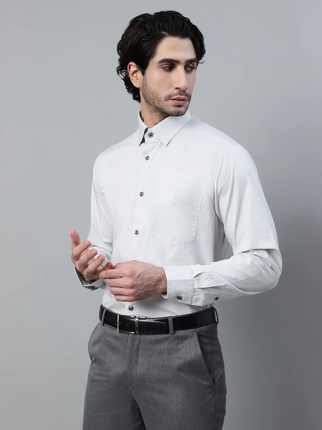 Men's Grey Solid Full Sleeve Formal Shirt