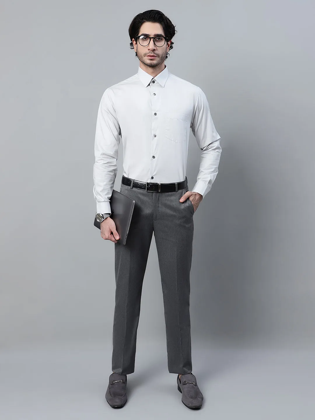 Men's Grey Solid Full Sleeve Formal Shirt