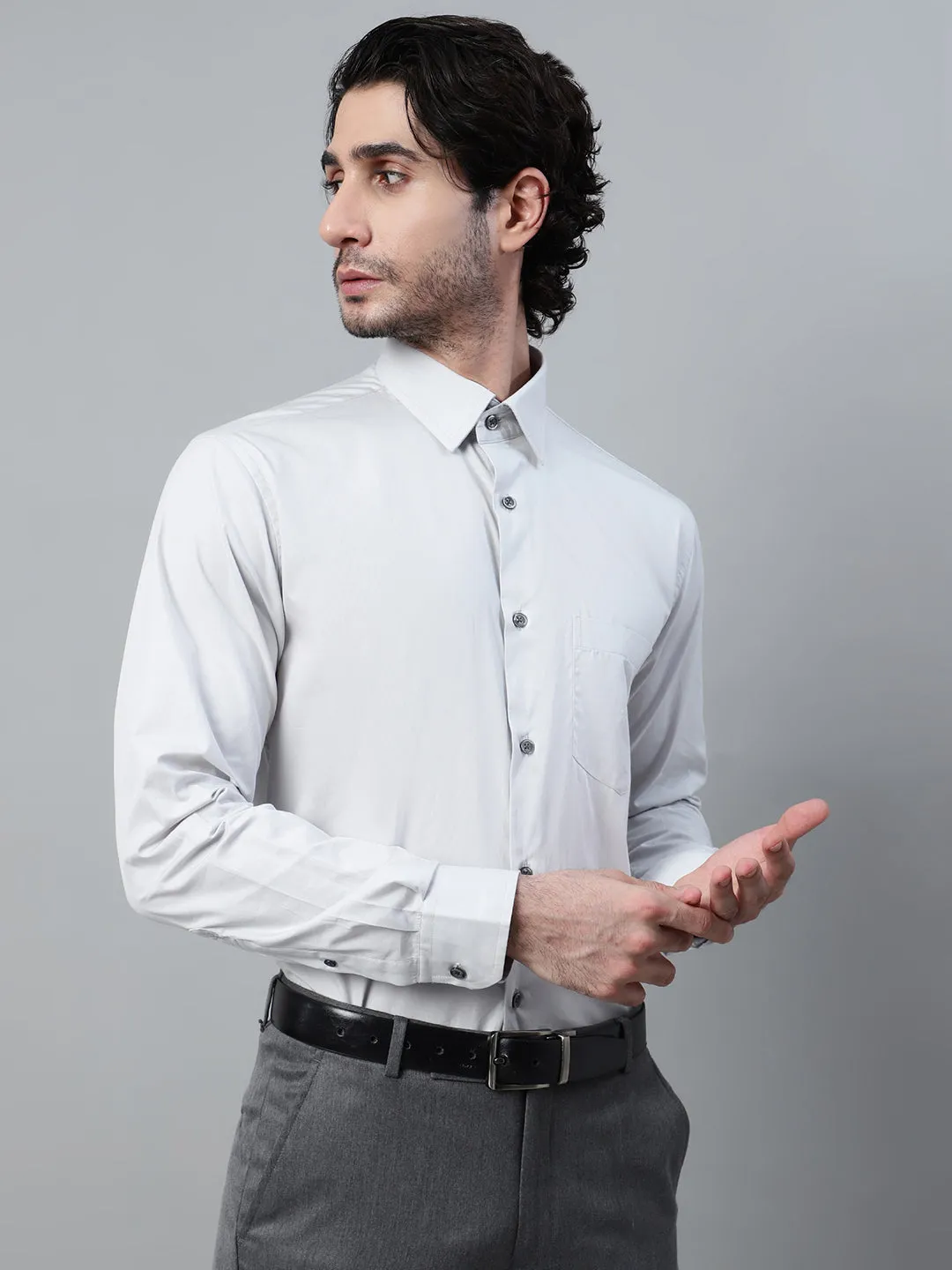 Men's Grey Solid Full Sleeve Formal Shirt