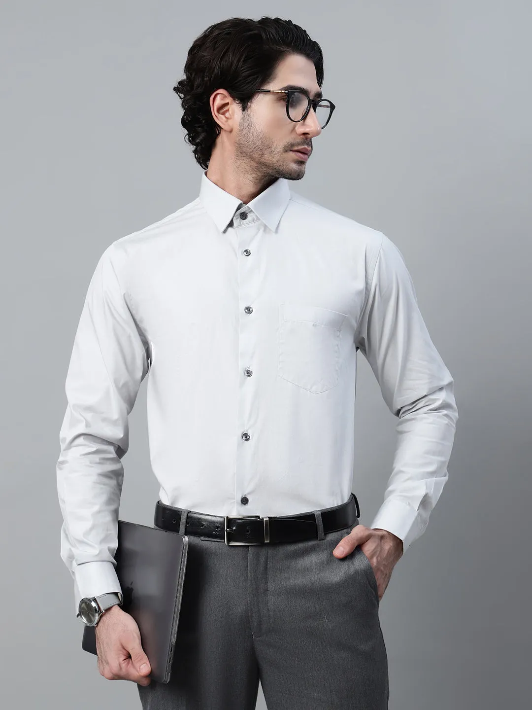 Men's Grey Solid Full Sleeve Formal Shirt