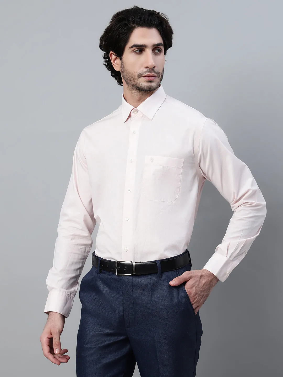 Men's Light Peach Formal Plain Full Sleeve Shirt