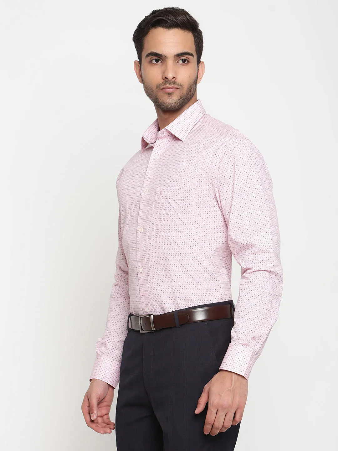 Men's Light Pink Formal Geometric Print Full Sleeve Shirt