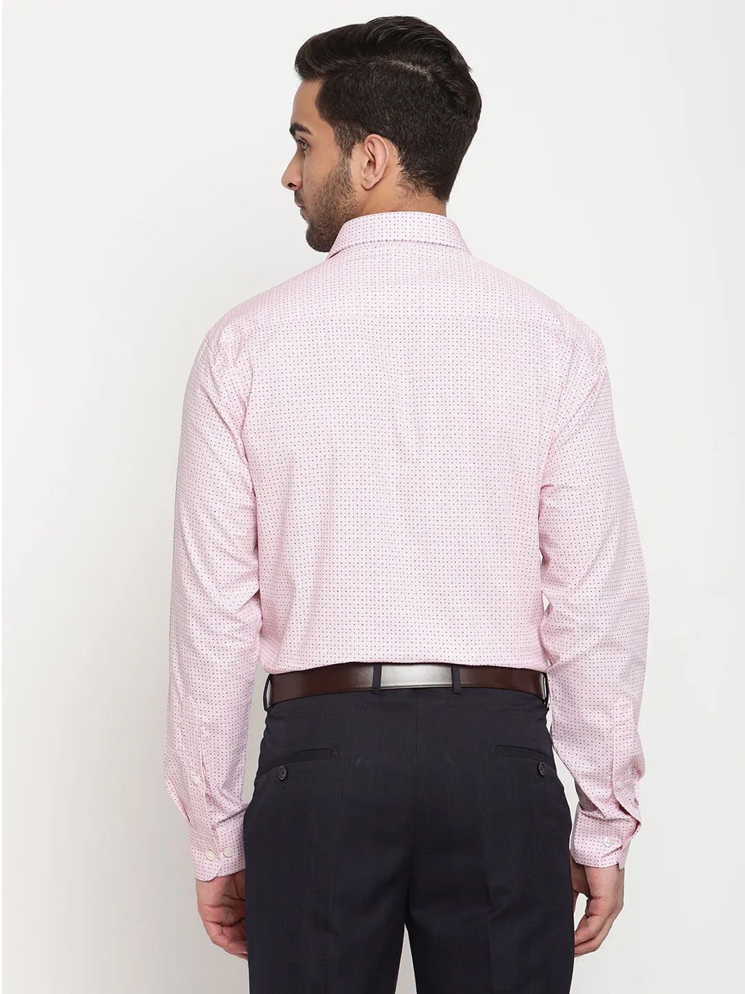 Men's Light Pink Formal Geometric Print Full Sleeve Shirt