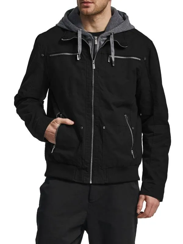 Men's Lightweight Cotton Jacket Military Jacket Casual Windbreaker with Removable Hood