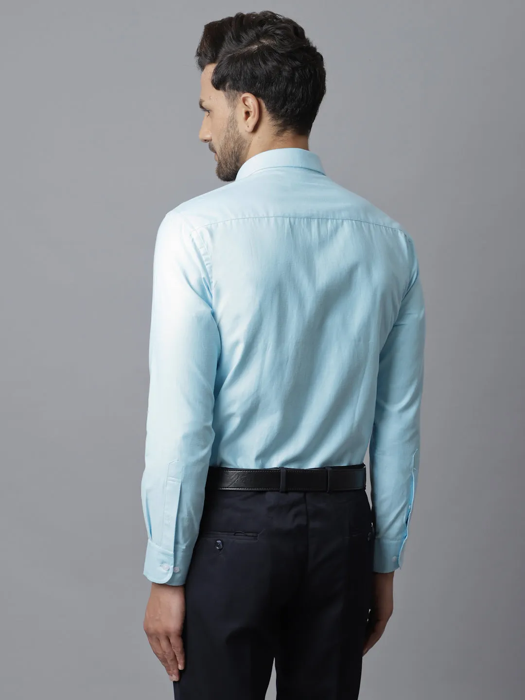 Men's Mint Blue Formal Self textured Full Sleeve Shirt