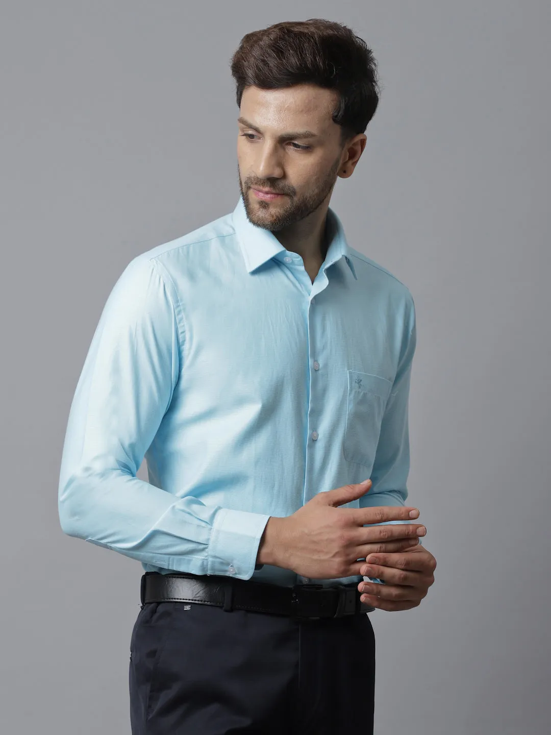 Men's Mint Blue Formal Self textured Full Sleeve Shirt