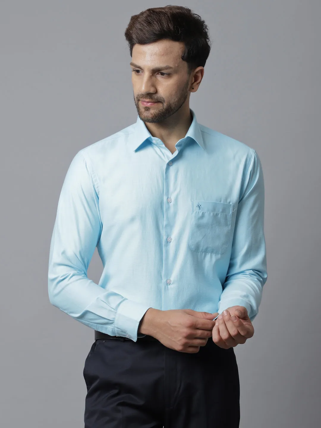 Men's Mint Blue Formal Self textured Full Sleeve Shirt