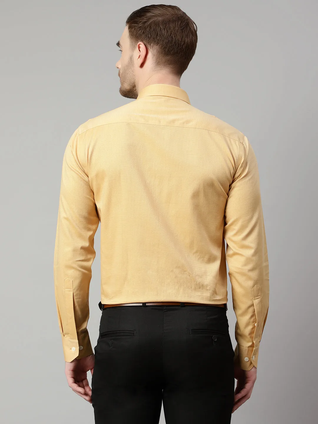 Men's Mustard Formal Fil a Fil Plain Full Sleeve Shirt