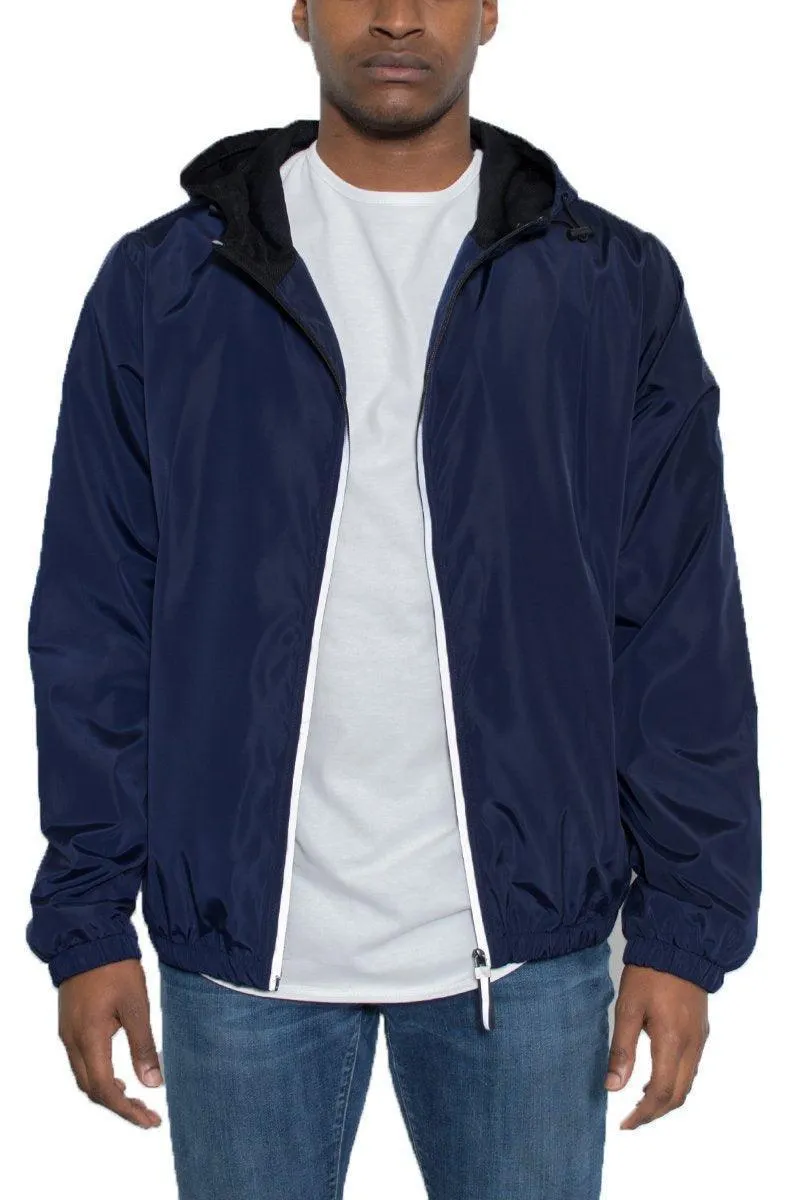 Mens Navy Blue With White Reflective Zipper Windbreaker