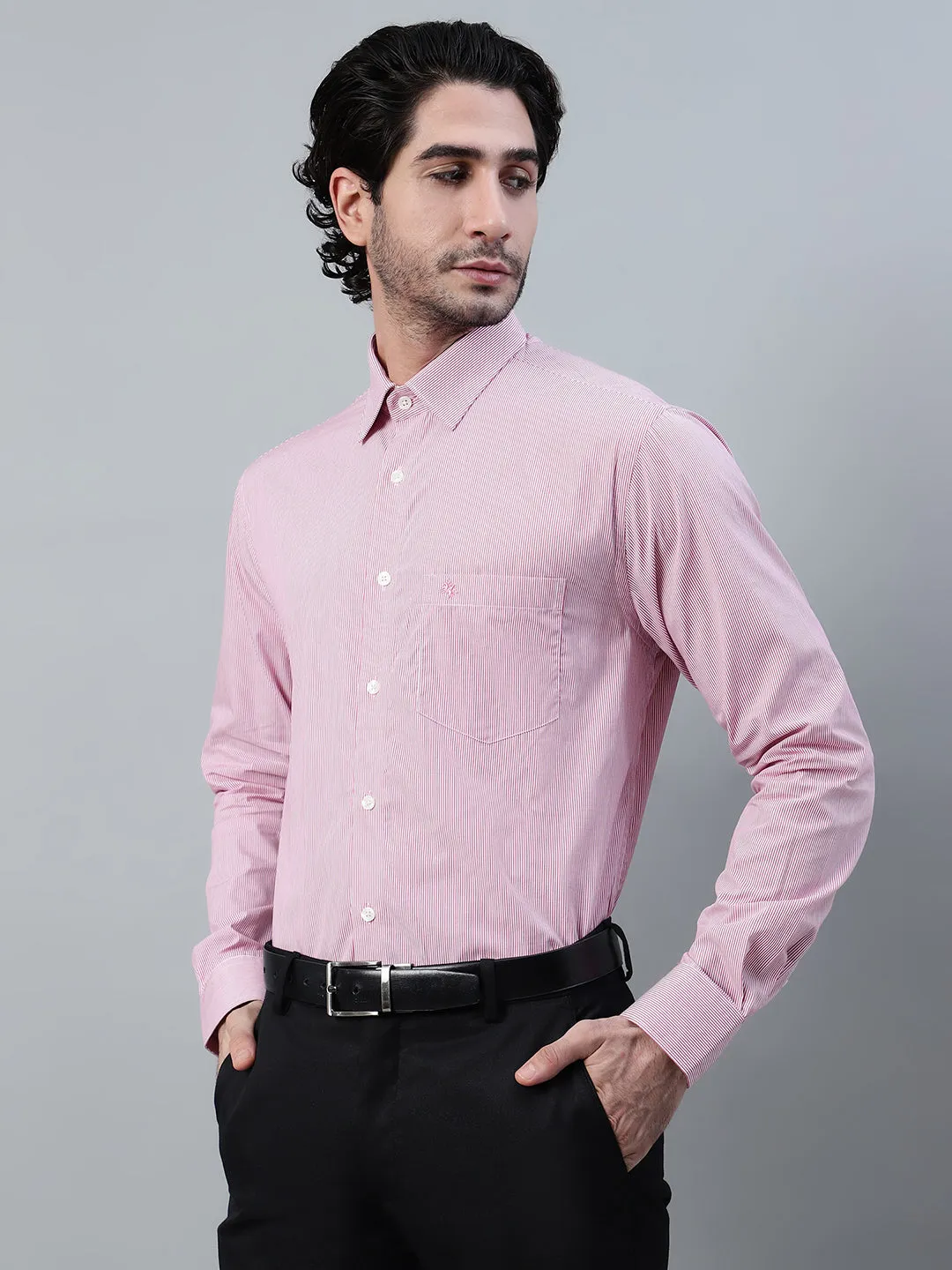 Men's Red Striped Full Sleeve Formal Shirt