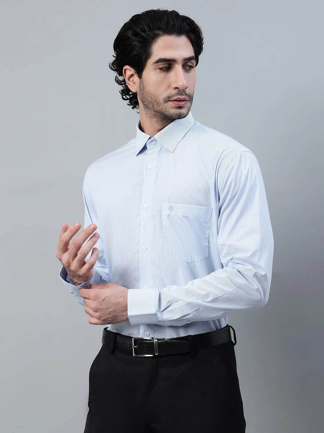 Men's Sky Blue Striped Full Sleeve Formal Shirt