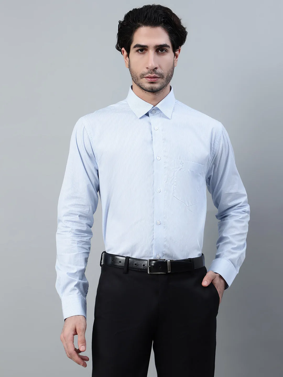 Men's Sky Blue Striped Full Sleeve Formal Shirt