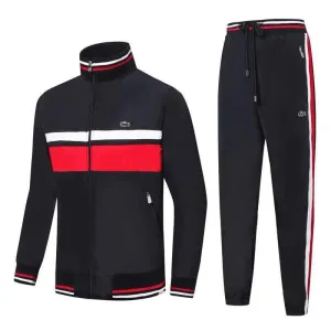 Men's Sport Branded Bands Colour Block Tracksuit-Black Red