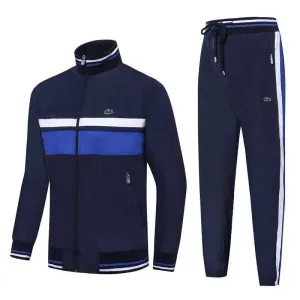 Men's Sport Branded Bands Colour Block Tracksuit- Blue Black