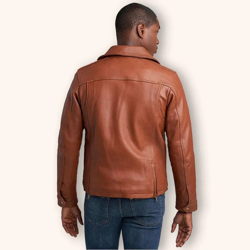 Men's Tan Brown Leather Biker Jacket