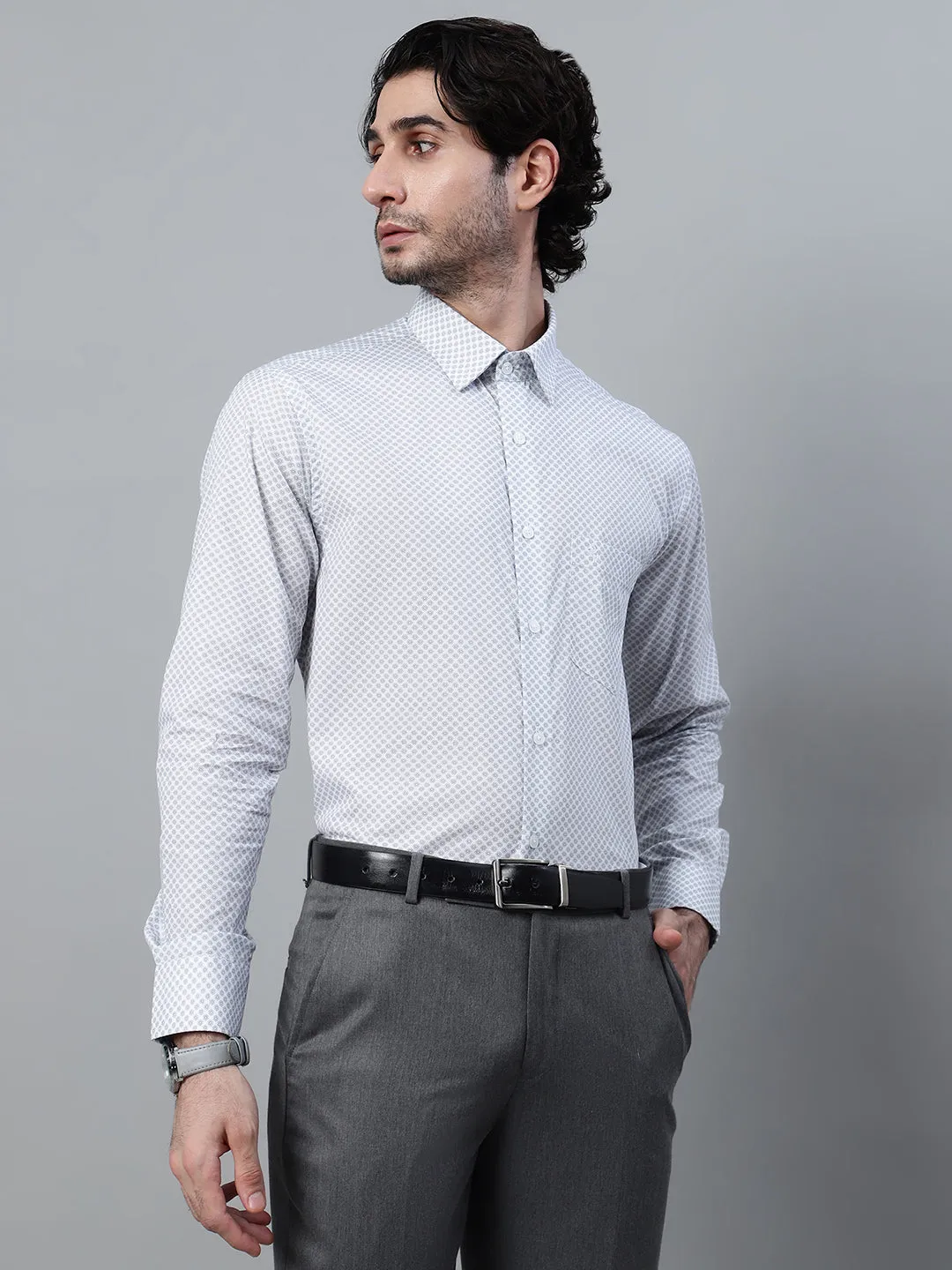 Men's White Micro Printed Full Sleeve Formal Shirt