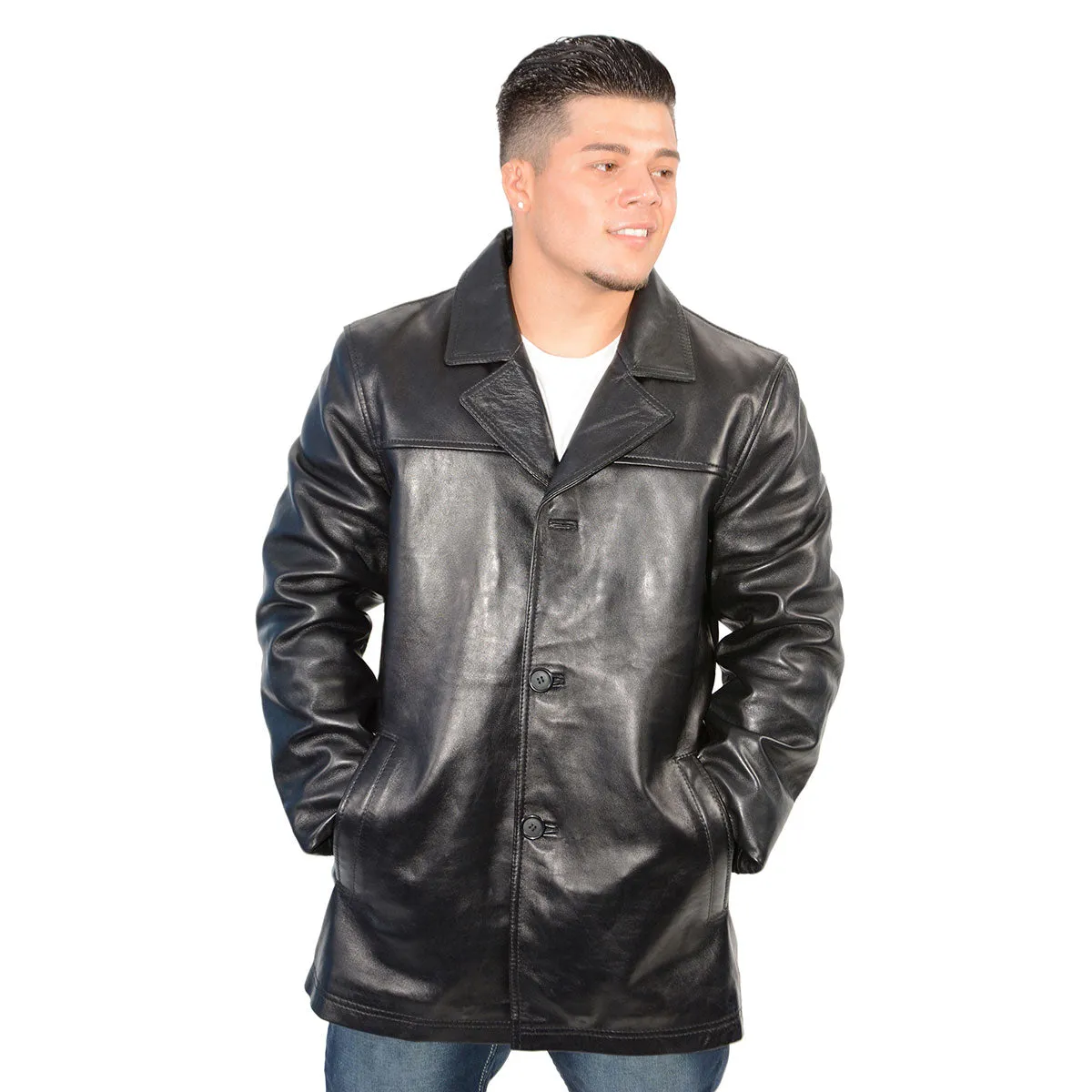 Milwaukee Leather Men's Black Classic Button Closure Fashion Leather Car Coat SFM1815