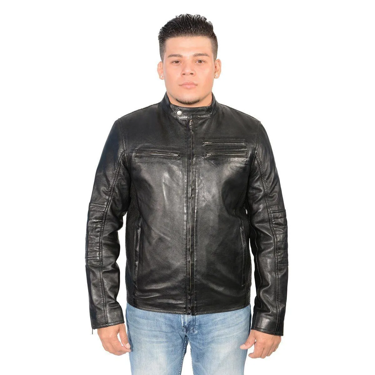 Milwaukee Leather SFM1805 Men's Black Side Stitch Cafe Racer Lambskin Leather Jacket