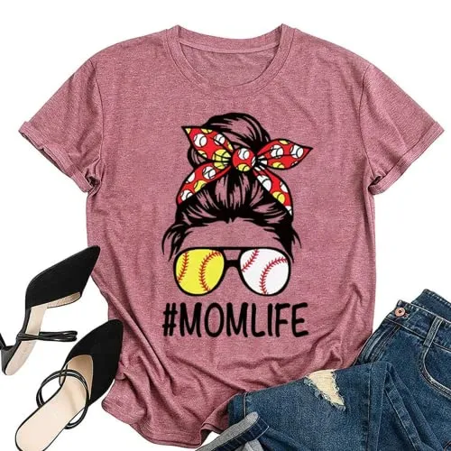 Mom Life Football T-Shirt Women Football Mom Graphic Tees