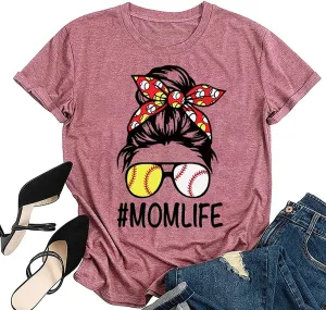 Mom Life Football T-Shirt Women Football Mom Graphic Tees