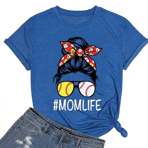 Mom Life Football T-Shirt Women Football Mom Graphic Tees