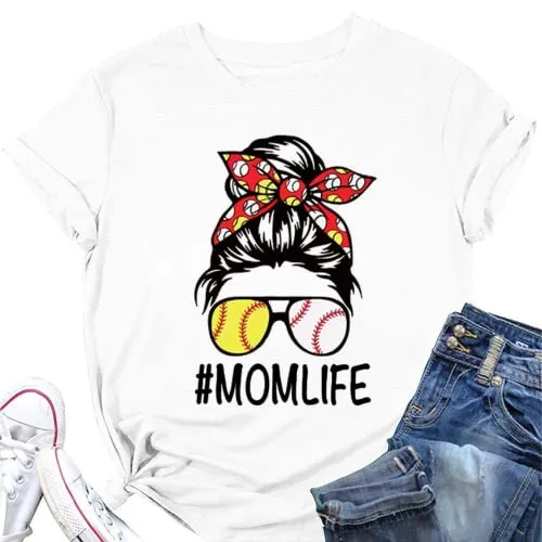 Mom Life Football T-Shirt Women Football Mom Graphic Tees