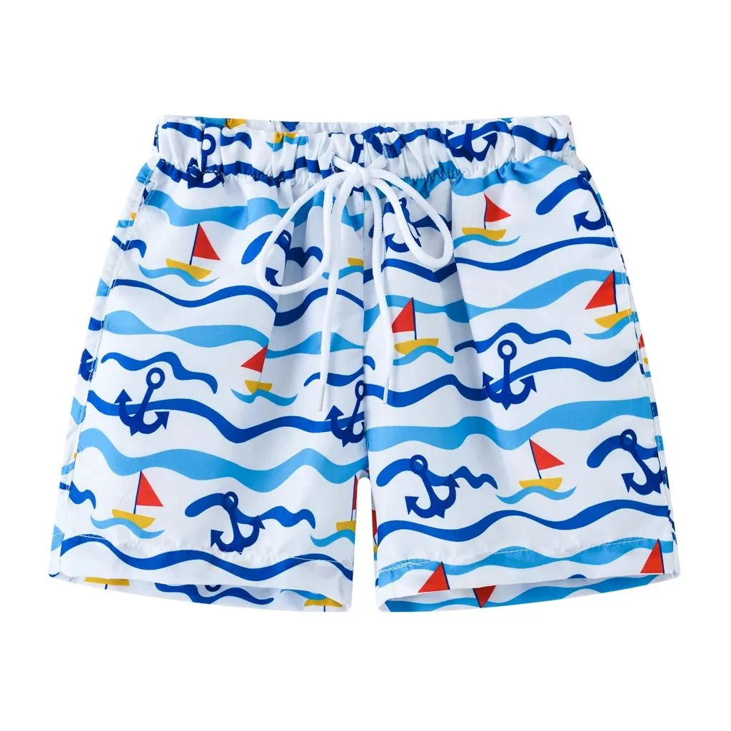 Nautical Waves: Boys' Sailboat Swim Shorts