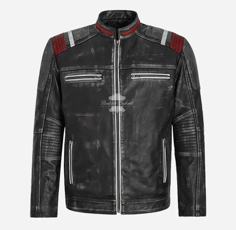 NOMADIC Waxed Vintage Biker Leather Jacket for Men