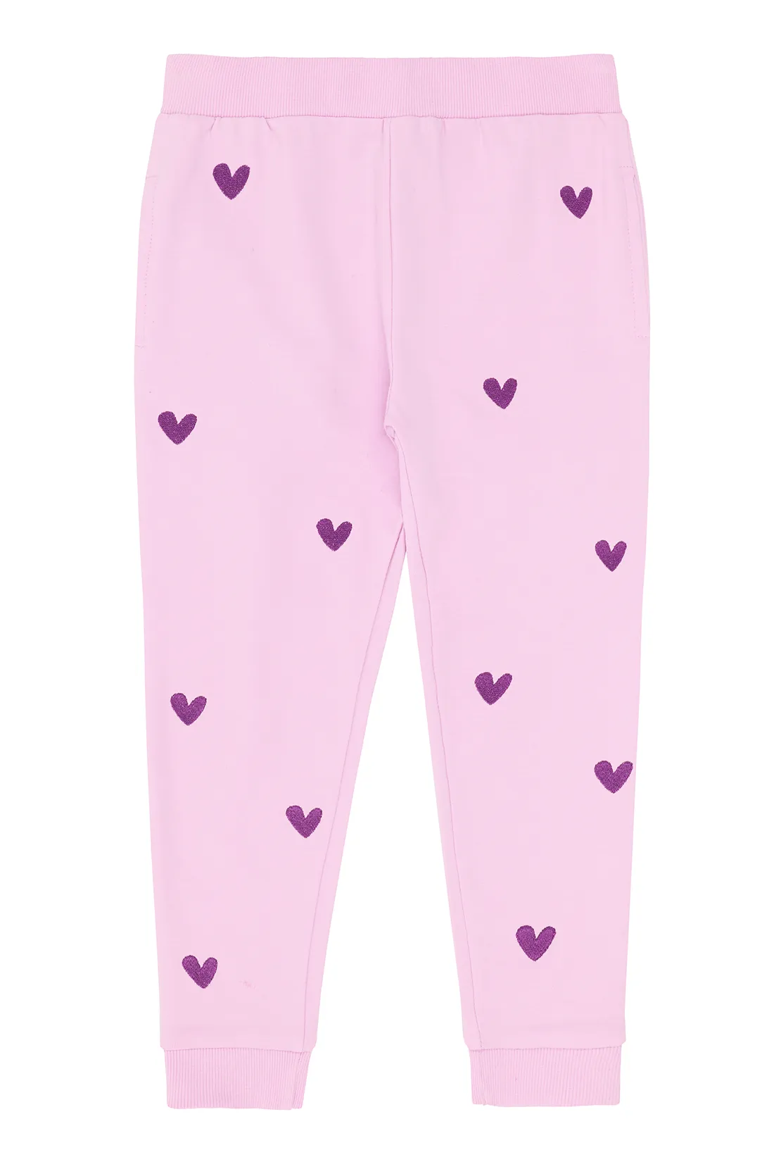 O&F Kids Heart Embroidered Joggers - Lilac