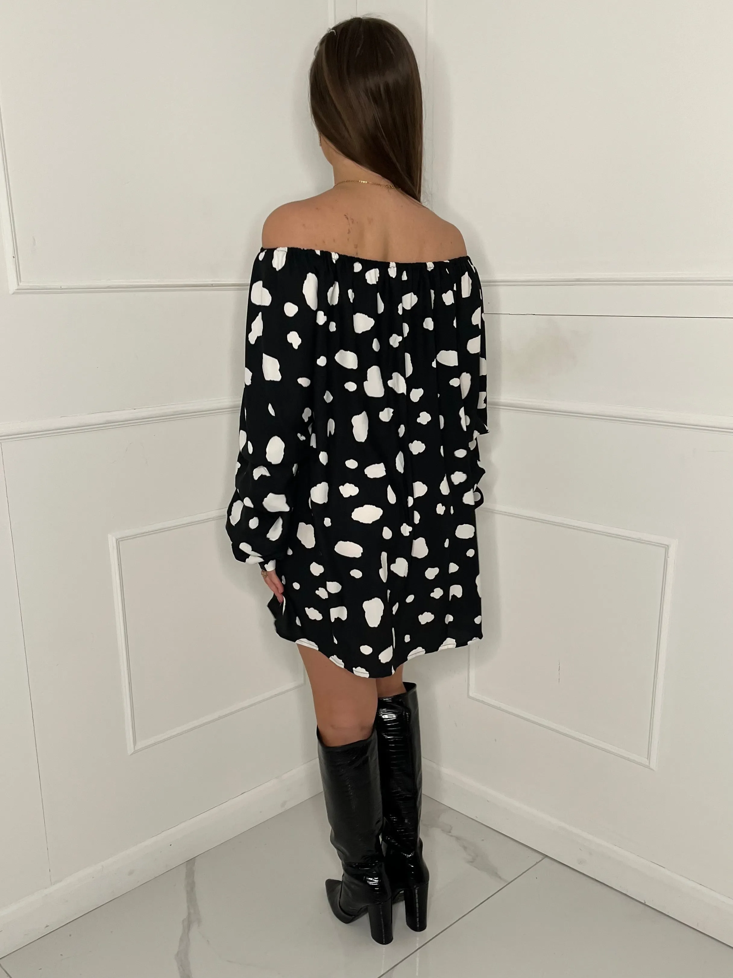 Off Shoulder Summer Dress -Black/White