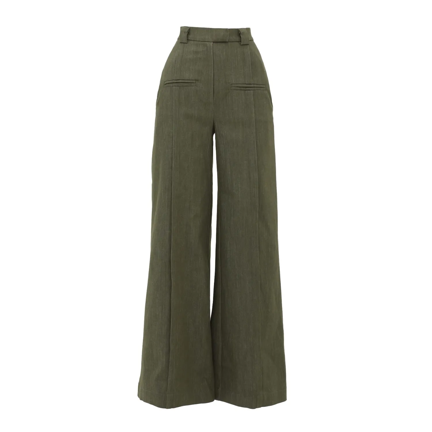 Olive High-Waist Wide-Leg Vintage Denim Pants