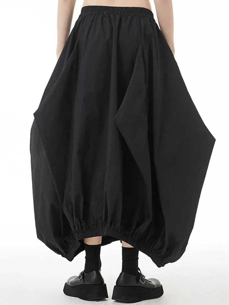 Olivia High Elastic Waist Black Irregular Pleated Skirt