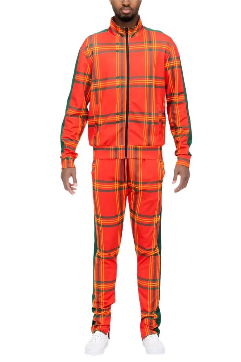 Orange Plaid Track Jacket and Pant Set