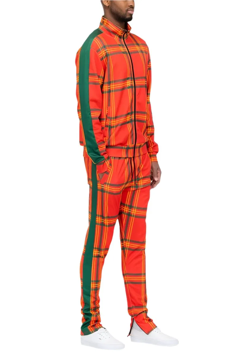 Orange Plaid Track Jacket and Pant Set