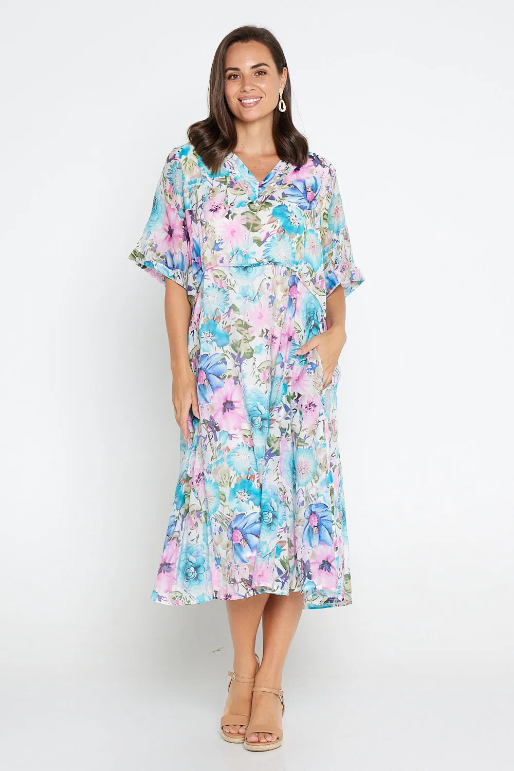 Penelope Dress - Pink Blue Floral