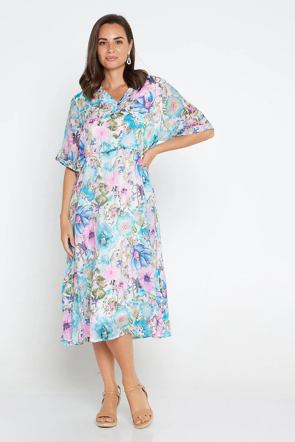 Penelope Dress - Pink Blue Floral