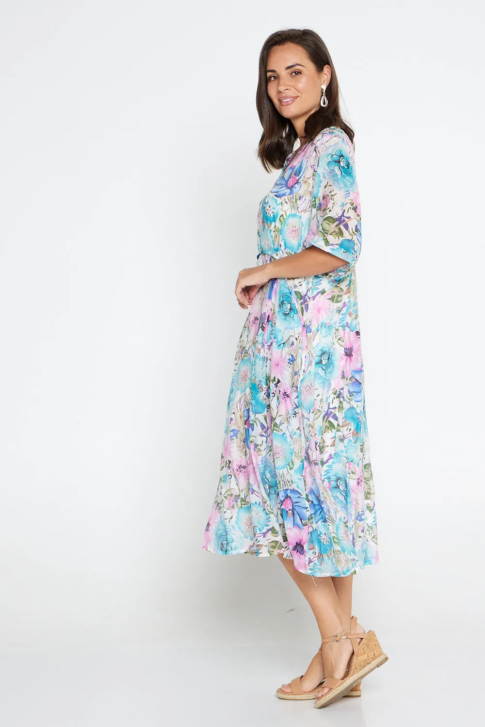 Penelope Dress - Pink Blue Floral