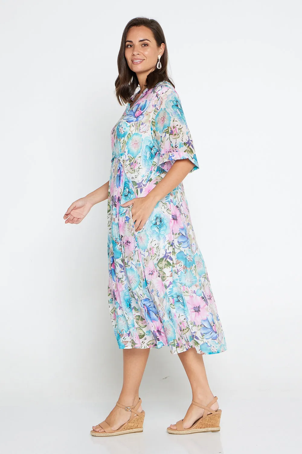 Penelope Dress - Pink Blue Floral