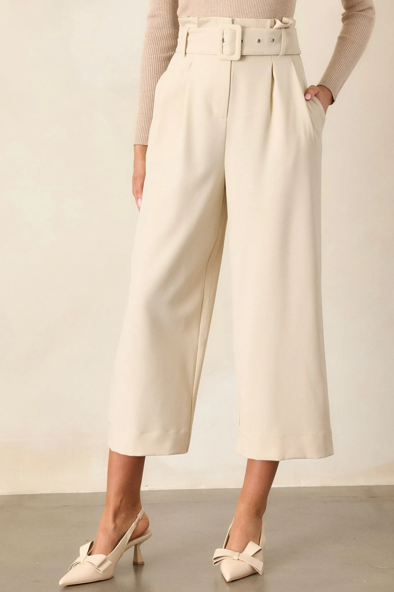 Place To Be Oatmeal Belted Wide Leg Pants