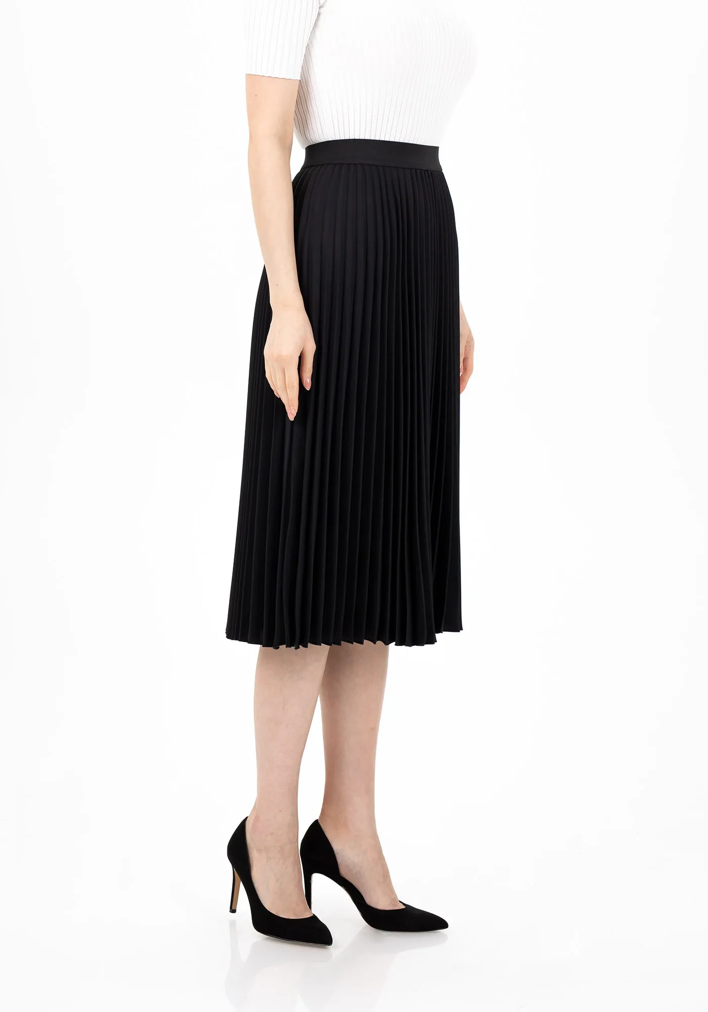 Pleated Midi Skirt with Elastic Waistband