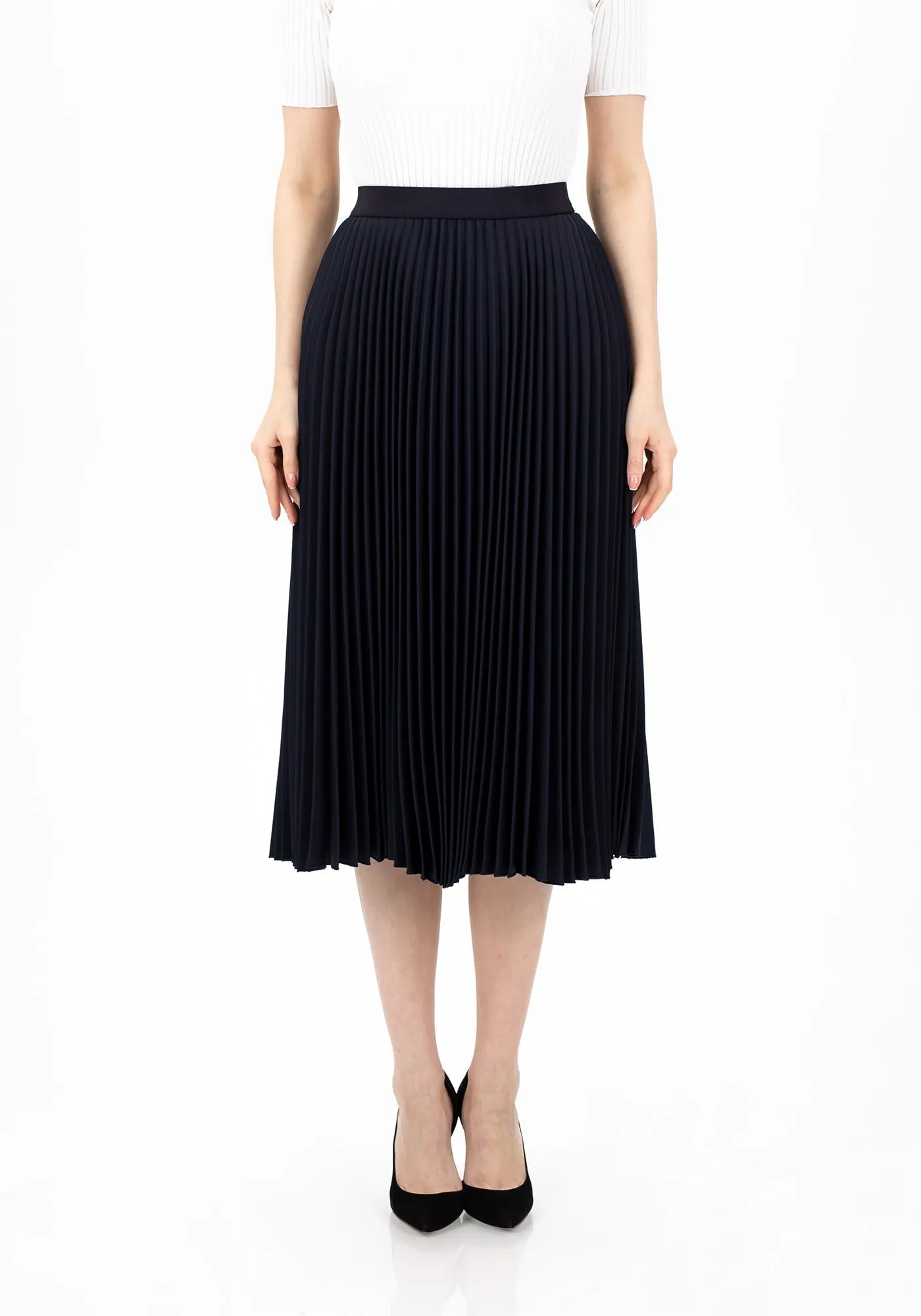 Pleated Midi Skirt with Elastic Waistband