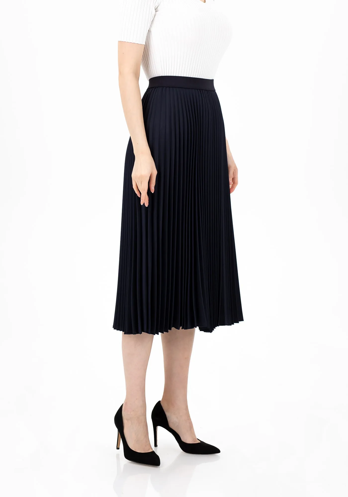 Pleated Midi Skirt with Elastic Waistband