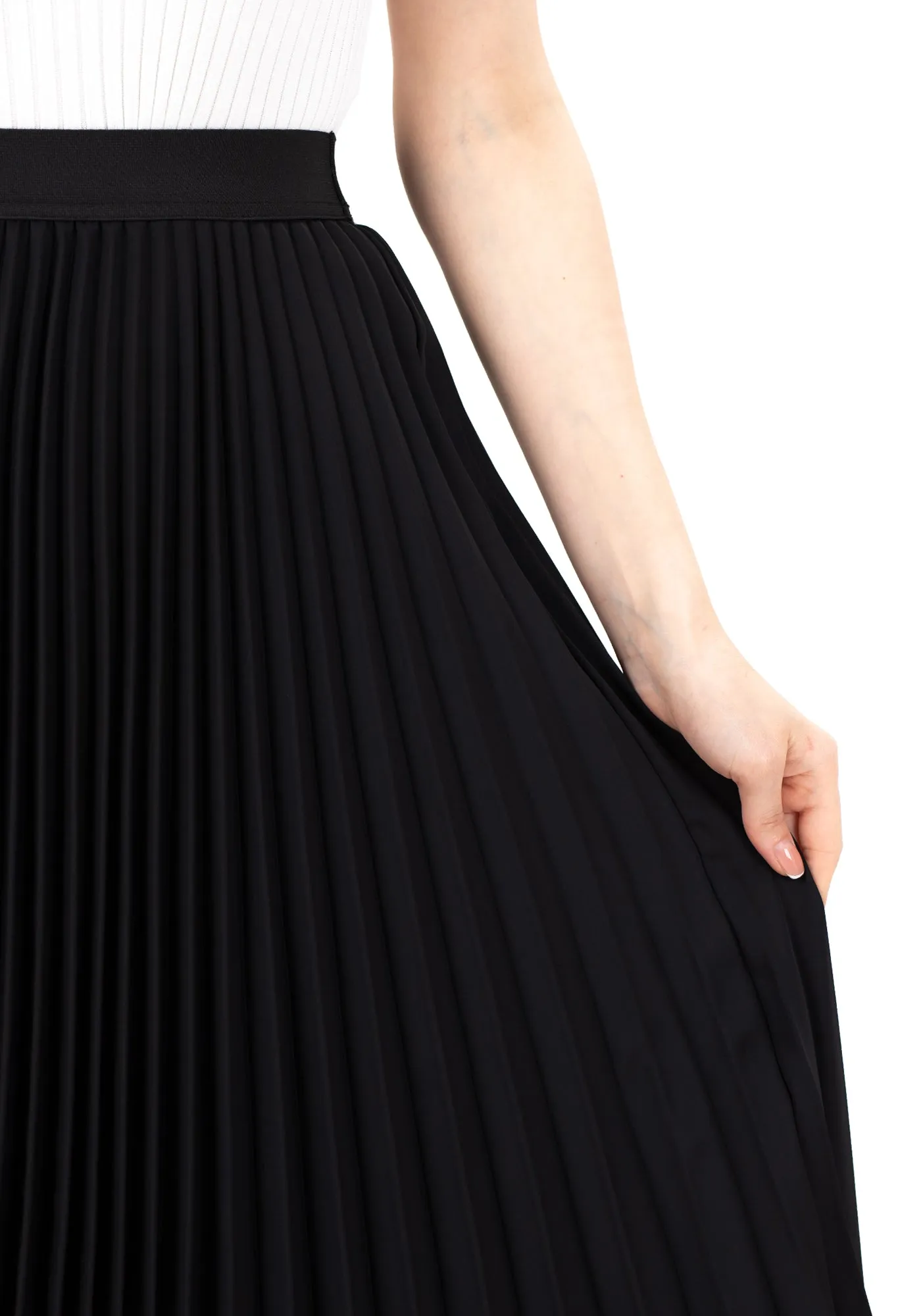 Pleated Midi Skirt with Elastic Waistband