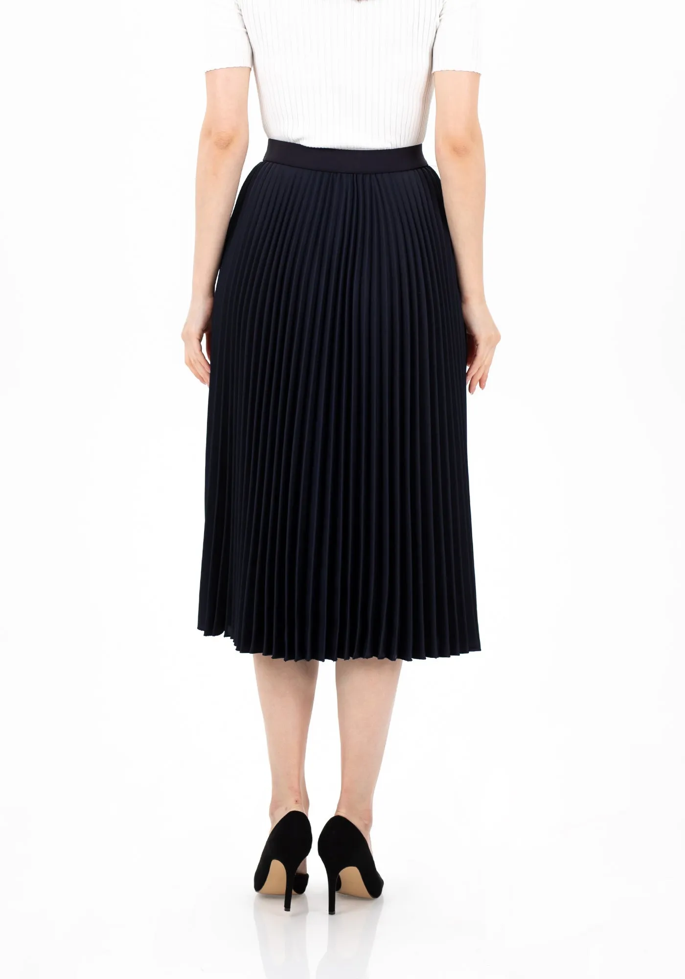 Pleated Midi Skirt with Elastic Waistband