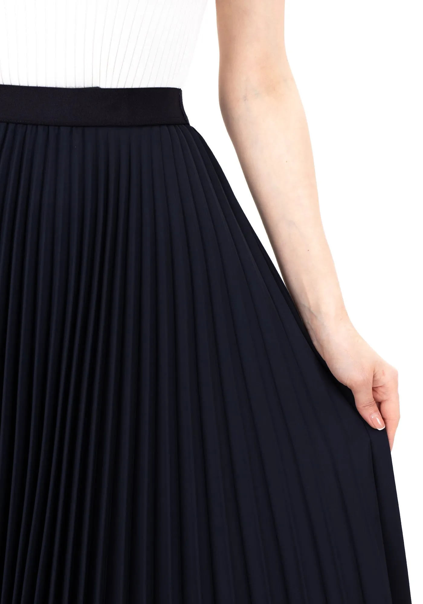 Pleated Midi Skirt with Elastic Waistband