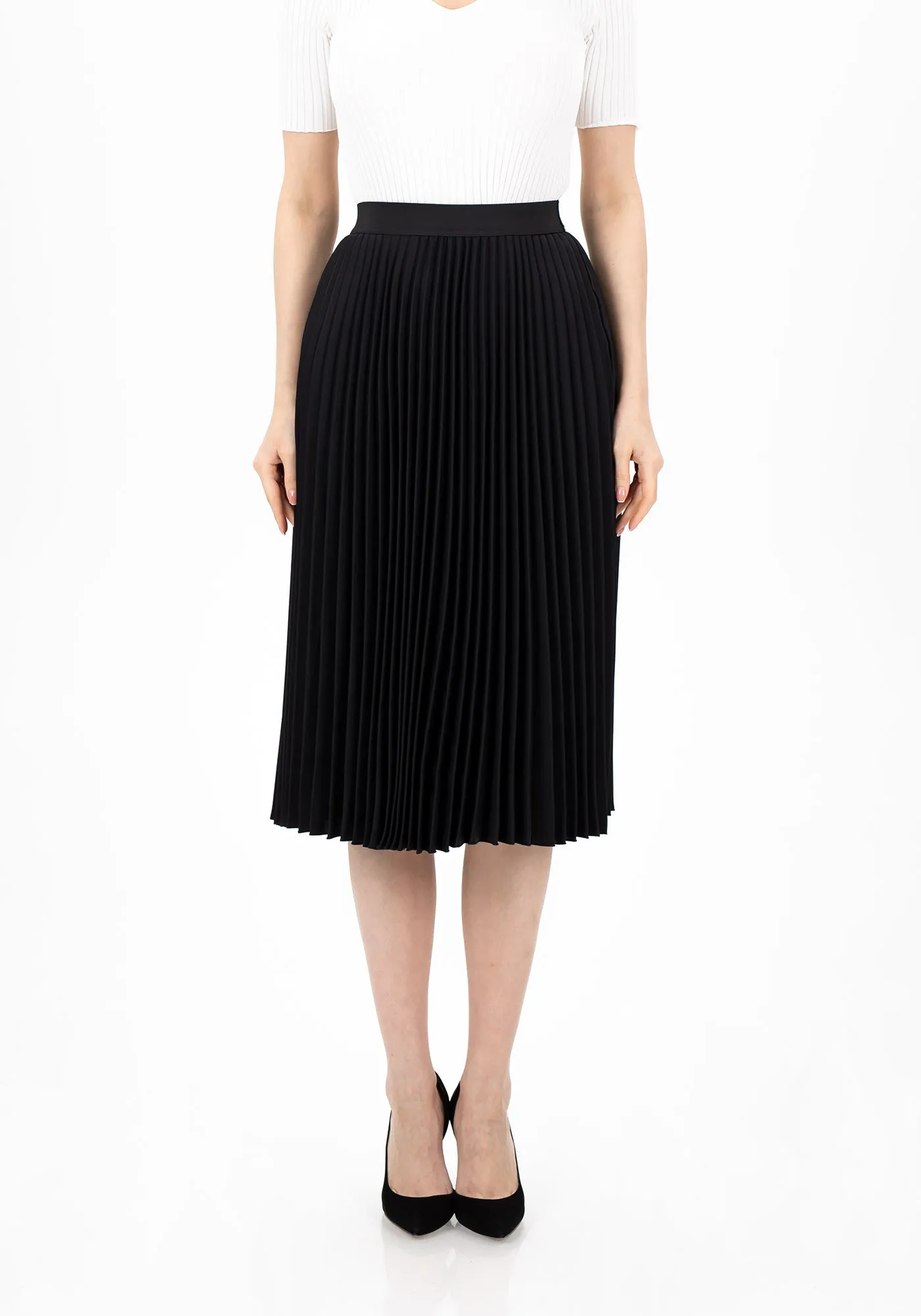 Pleated Midi Skirt with Elastic Waistband