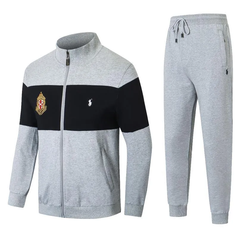 PRL Zippered Cotton-Blend Fleece Tracksuit- Ash